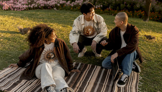 Young adults wearing streetwear on urban rooftop