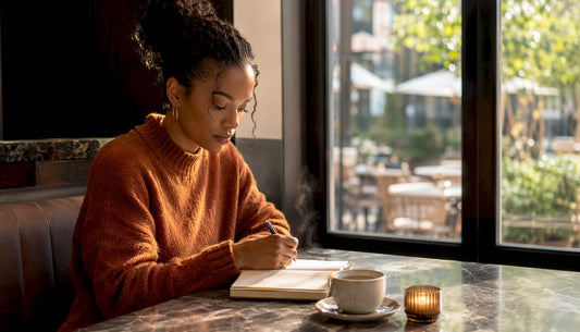 Woman journaling daily confidence practices at home