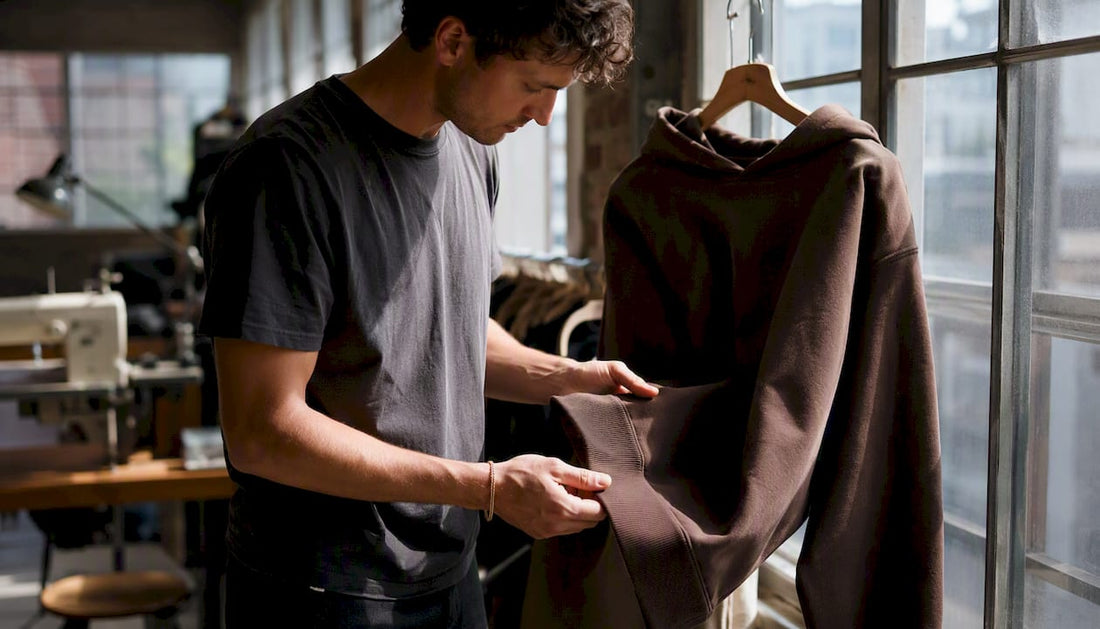 Close-up of heavyweight hoodie fabric and stitching