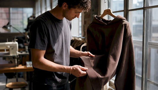 Close-up of heavyweight hoodie fabric and stitching