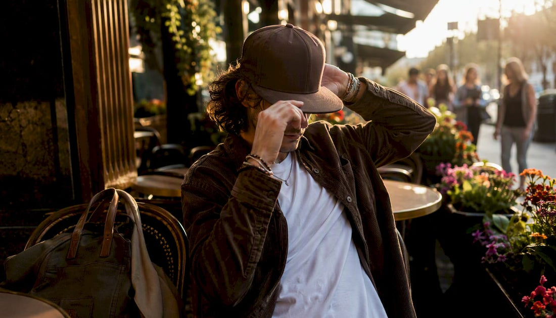 Person adjusting structured snapback cap