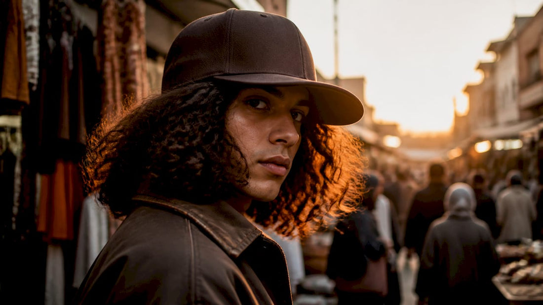 Person wearing snapback cap with curly hair