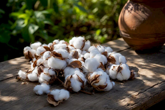 Close-up cotton bolls on burlap