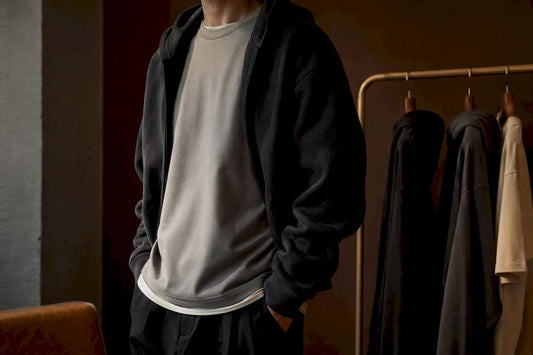 Layered T-shirt beneath an unbranded hoodie